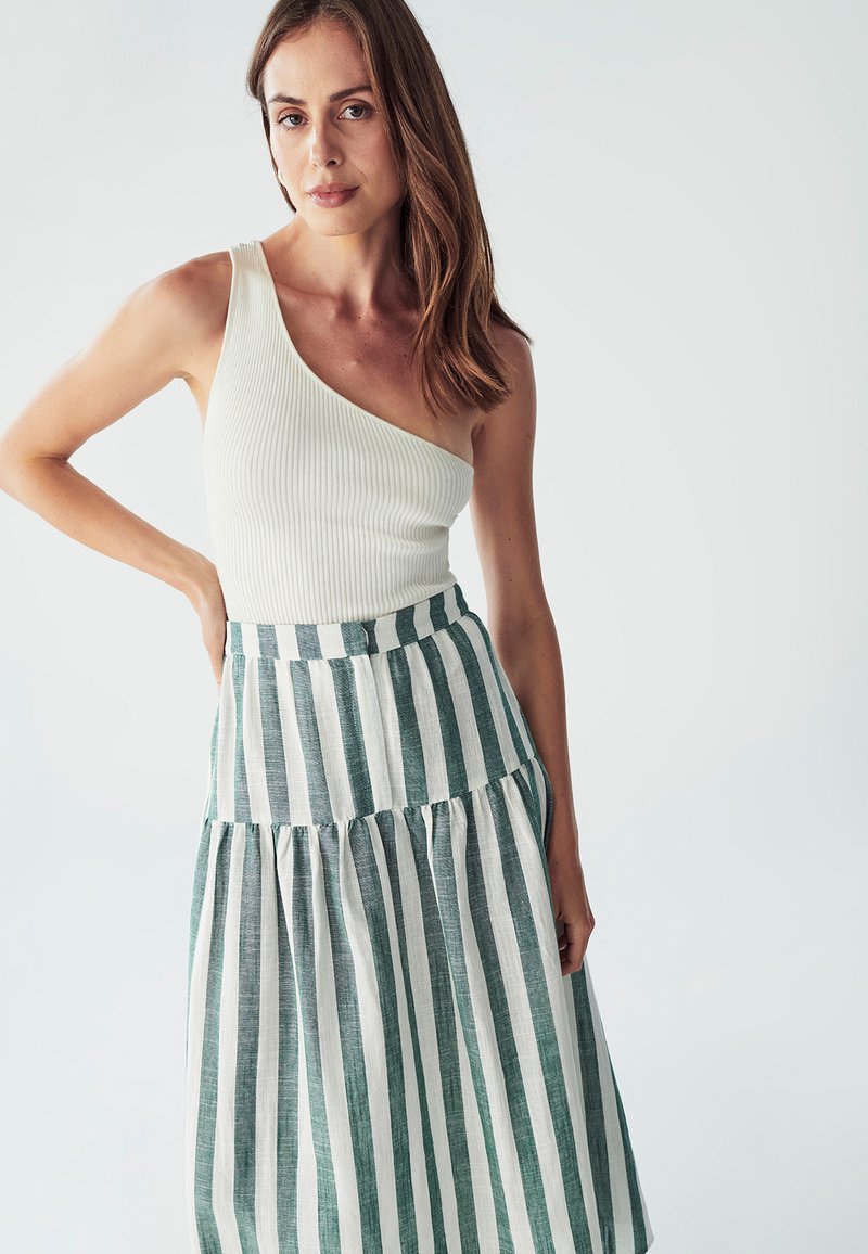 WILLA APRIL MIDI Jupe trapèze green stripe/vert
