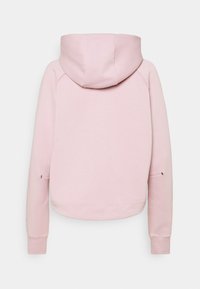 Felpa con cappuccio rosa, design cropped, maniche lunghe e polsini a coste. Presenta dettagli di cucitura e un'apertura a tasca a marsupio.