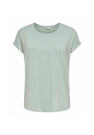 Light green short-sleeve t-shirt with rolled cuffs and a round neckline, displayed on a plain white background.