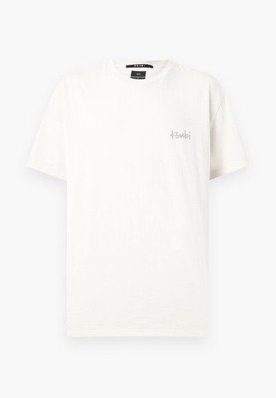 Λευκό κοντομάνικο T-shirt με στρογγυλή λαιμόκοψη και μικρό γκρι λογότυπο «ksubi» στο αριστερό στήθος.