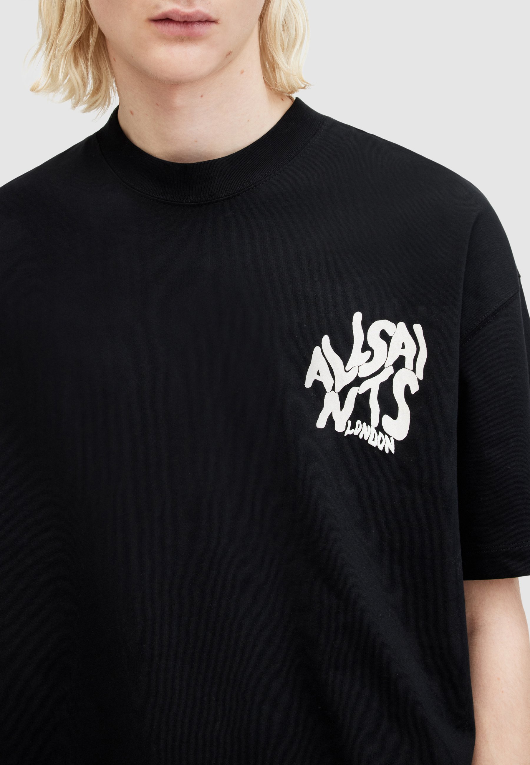 AllSaints ORLANDO CREW - Print T-shirt - washed black/black