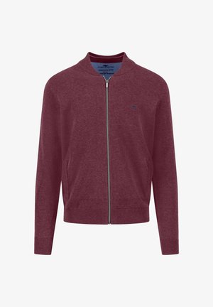 Burgundský kardigan na zip z bavlny, s žebrovaným límečkem, lemem a manžetami, se dvěma bočními kapsami a malým logem na prsou.