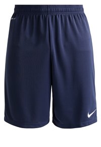 Navy sports shorts made of lightweight, breathable material. Features an elastic waistband and a white Nike logo on the lower right leg.