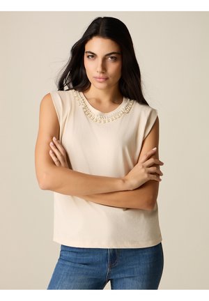 CON PERLE - T-Shirt print - beige