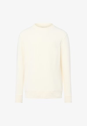 Effen off-white sweatshirt met lange mouwen en ronde hals, voorzien van geribbelde manchetten en een subtiele merklogo op de linkerkant van de borst.