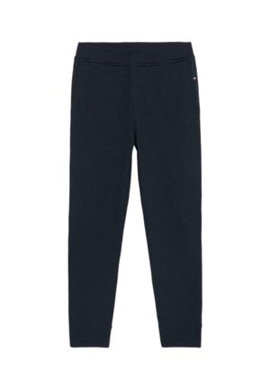 Marineblauwe joggers van zachte stof, met een naadloze tailleband, twee zijzakken en een taperende pijpdesign.