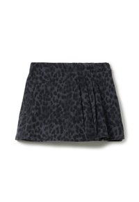 Gonna nera plissettata con un motivo leopardato testurizzato. Caratterizzata da due tasche laterali e una vita strutturata per una silhouette aderente.