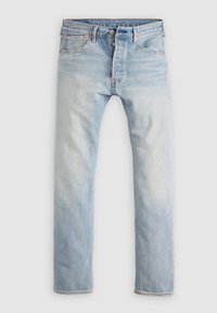 Ljust blå denimjeans med rak benpassform, fem fickor, orange sömmar samt en klassisk metallknapp och dragkedja.