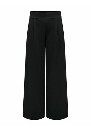 Pantalon large noir avec une taille haute et deux plis sur le devant. Fabriqué en tissu texturé doux pour un confort optimal et un look élégant.