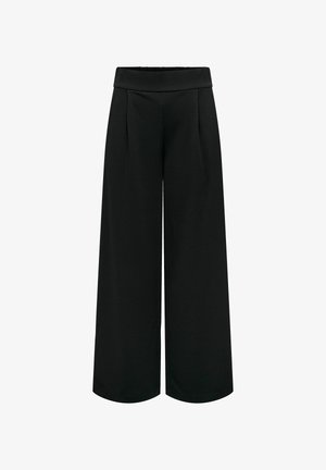 Pantalon large noir avec une taille haute et deux plis sur le devant. Fabriqué en tissu texturé doux pour un confort optimal et un look élégant.