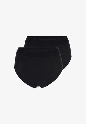 Two black high-waist cotton briefs with elastic waistbands shown against a white background.
