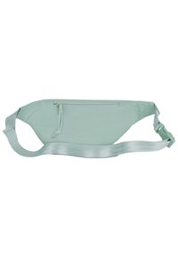 Světle mátově zelená ledvinka s hladkým textilním povrchem, nastavitelným popruhem a přední kapsou na zip. Kompaktní, zakřivený tvar pro snadné nošení.