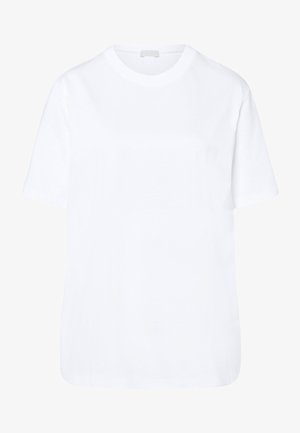 Hvid bomulds t-shirt med korte ærmer, rund hals og en afslappet pasform. Glat tekstur og fravær af mønstre eller dekorationer.