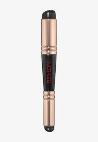 Aplicador de maquillaje Revlon con un cuerpo negro mate y acentos brillantes en oro rosa. Presenta una punta redondeada negra para una aplicación suave.