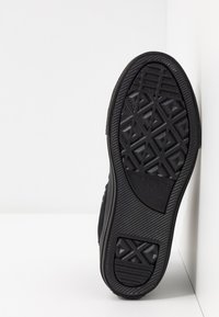 Svart gummisåle av en sneaker med diamantmønster og teksturert grep. Merket med "Converse All Star"-logo.