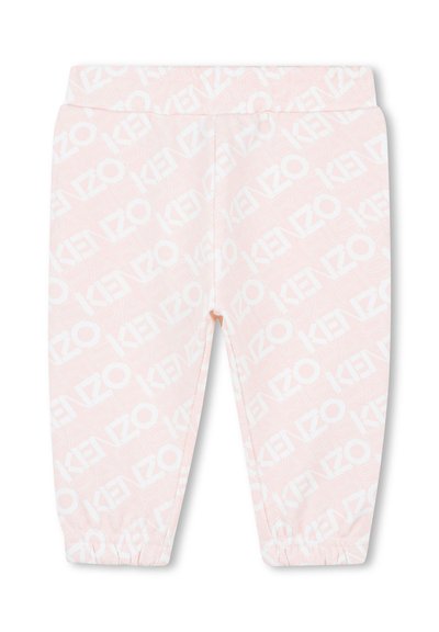 Lichtroze sweatpants met een algeheel wit KENZO-logo patroon, elastische tailleband en aansluitende boorden bij de enkels.