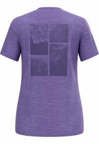 Purple short-sleeve t-shirt with a textured back design featuring four sections. Made of soft, lightweight fabric with a smooth finish.