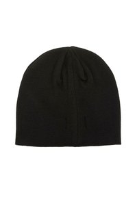 Mustahd riñä svart med mjuk tekstur, rund topp och en diskret söm som går ner i mitten. Lämplig för kallt väder.