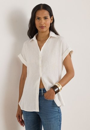 Lauren Ralph Lauren RELAXED FIT LINEN SHORT SLEEVE SHIRT - Blusa - white