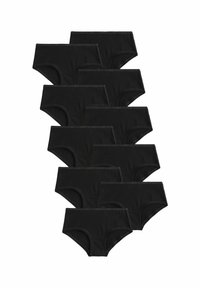 Tio par svarta bomullshipsters med elastiska midjeband, med en slät textur och klassisk skärning. Enhetlig design utan mönster.