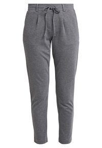Grå sweatpants i mjukt tyg, med dragsko i midjan, plisseringar fram och smalnade ben för en bekväm passform.