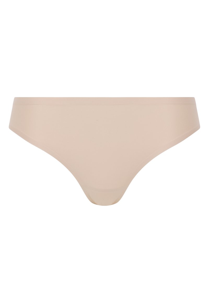 Nude seamless bikini briefs made from soft, smooth fabric with a low-rise design and minimal coverage, featuring a clean finish.