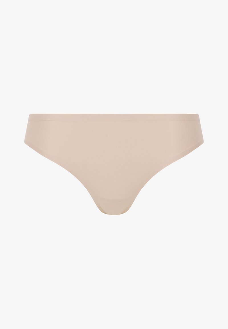 Nude seamless bikini briefs made from soft, smooth fabric with a low-rise design and minimal coverage, featuring a clean finish.