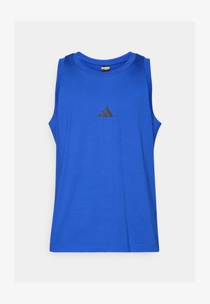 Blauwe tanktop van katoen met een ronde halslijn. Bevat een klein zwart Adidas-logo op de borst. Mouwloos ontwerp.