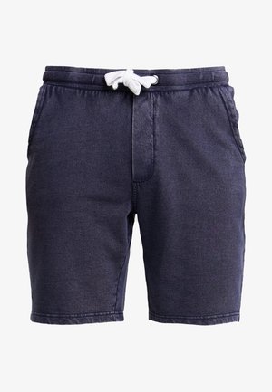 Pantaloni corti blu navy in tessuto denim, con vita regolabile tramite cordoncino, due tasche laterali e vestibilità comoda.