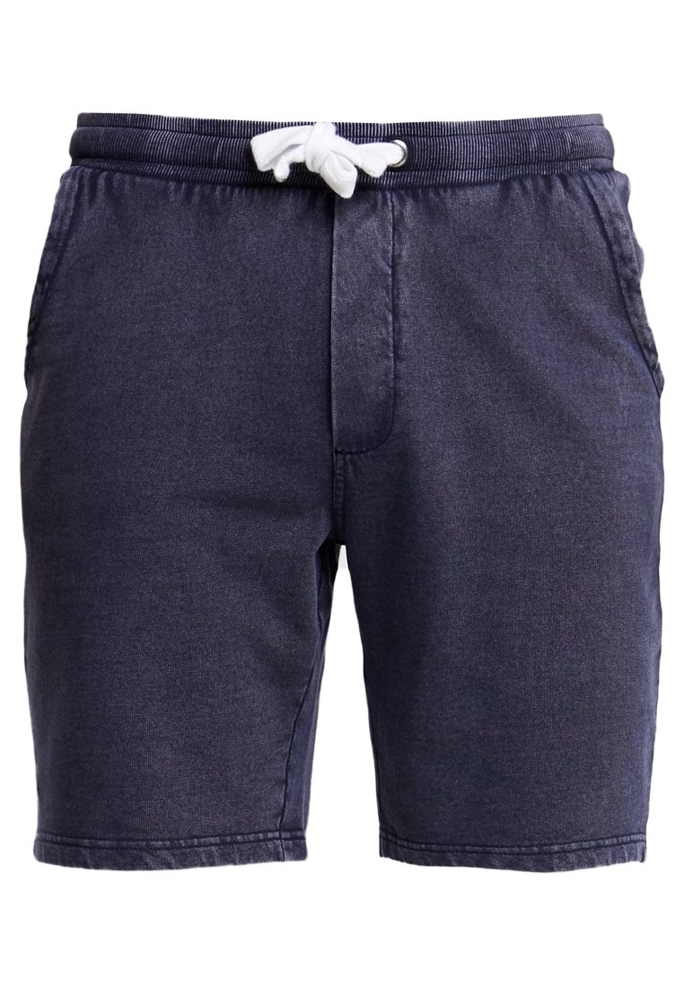 Bermudas azul marino de tela vaquera, con una cintura elástica ajustable, dos bolsillos laterales y un corte relajado.