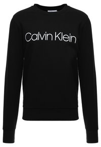 Černá mikina z bavlny s dlouhými rukávy a kulatým výstřihem. Na hrudi bíle potisknuto "Calvin Klein".