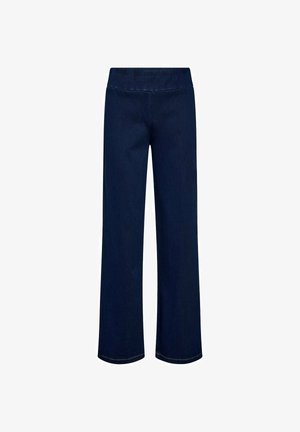 Marineblauwe wijde spijkerbroek met een gladde tailleband, met strakke lijnen en een subtiele textuur, geschikt voor casual dragen.