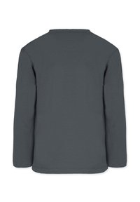 Langärmeliges Hemd aus dunkelgrauer Baumwolle. Verfügt über einen runden Ausschnitt und einen gerade geschnittenen Saum, mit glatter, weicher Textur und ohne sichtbare Muster.