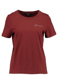 Maroonskortærmet t-shirt i bomuld. Har klassisk rund hals og broderet tekst "oh oui!" på venstre brystområde.