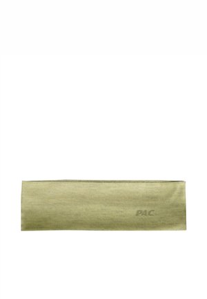 Olive green rectangular fabric headband with a subtle "PAC" logo printed on one side.