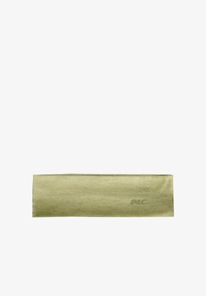 Olive green rectangular fabric headband with a subtle "PAC" logo printed on one side.