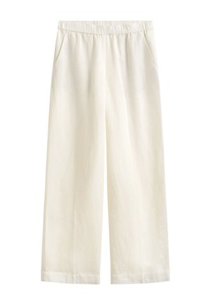 Locker sitzende weiße Hose mit elastischem Bund und Seitentaschen, weitem Bein und knöchellangem Saum.