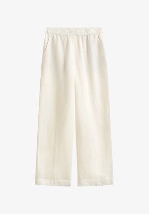 Losvallende witte broek met elastische tailleband en zijzakken, brede pijpen en enkellange zoom.