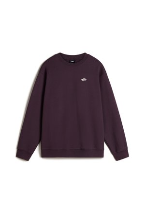 Lilla sweatshirt lavet af blødt stof, med rund halsudskæring, ribstrikkedeærmer og kant, og med et lille hvidt logo over brystet.