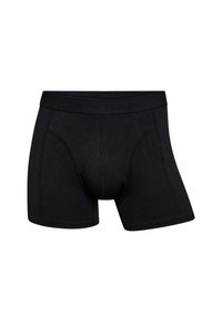 Sorte boxer shorts lavet af blødt stof, med en bred elastiklinning med præget mærkenavn og en tætsiddende design med kontrasterende syninger.