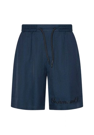 Pantaloncini da uomo blu navy con vita elasticizzata, coulisse nera, motivo discreto su tutta la superficie e logo "Richmond" vicino all'orlo.