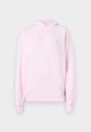 Lichtroze hoodie van een zachte katoenmix, voorzien van een voorzak, trekkoord voor de capuchon en ribgebreide manchetten en onderrand. Minimalistisch ontwerp.