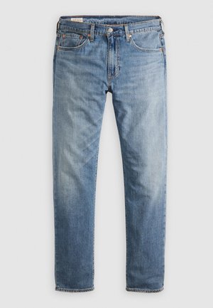 Light blue denim jeans with a straight leg design, five pockets, and contrasting stitching. The fabric has a slightly faded texture.