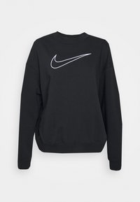 Sudadera negra de mezcla de algodón, con cuello redondo, mangas largas y un destacado logo blanco de Nike en el frente.