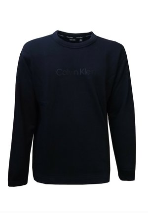 Schwarzes Langarm-Crewneck-Sweatshirt mit dezent geprägtem Calvin Klein-Logo in der Mitte der Brust.