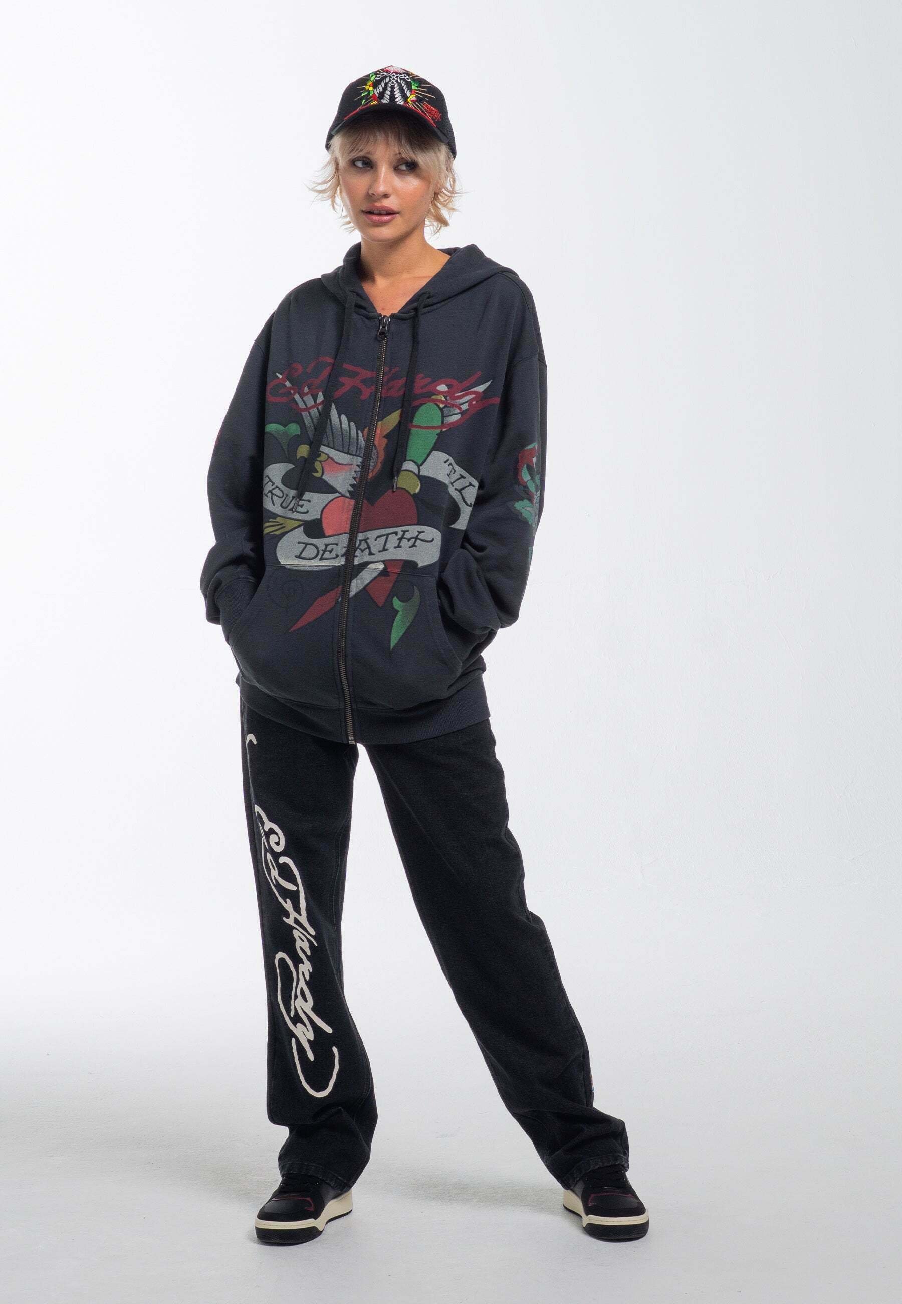Ed Hardy TRUE SNAKE HOODIE - Zip-up sweatshirt - charcoal/dark