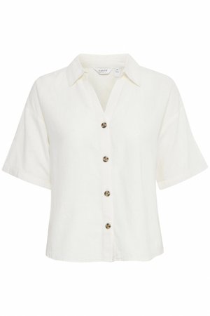 Bela srajca z gumbi na kratke rokave z ovratnikom in gumbi v vzorcu želvje lupine, velikost 36, znamka b.young.