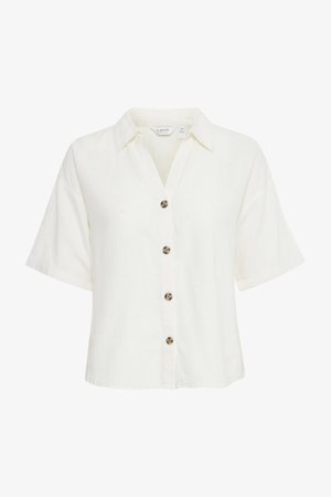 Fehér, rövid ujjú, gombos ing gallérral és teknőspáncél mintájú gombokkal, 36-os méret, a b.young márkától.