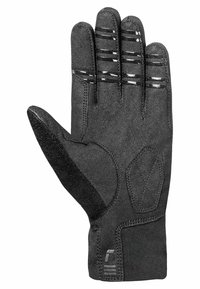 Black work glove featuring textured palm, reinforced stitching, and mesh accents on the back. Soft material for grip and durability.