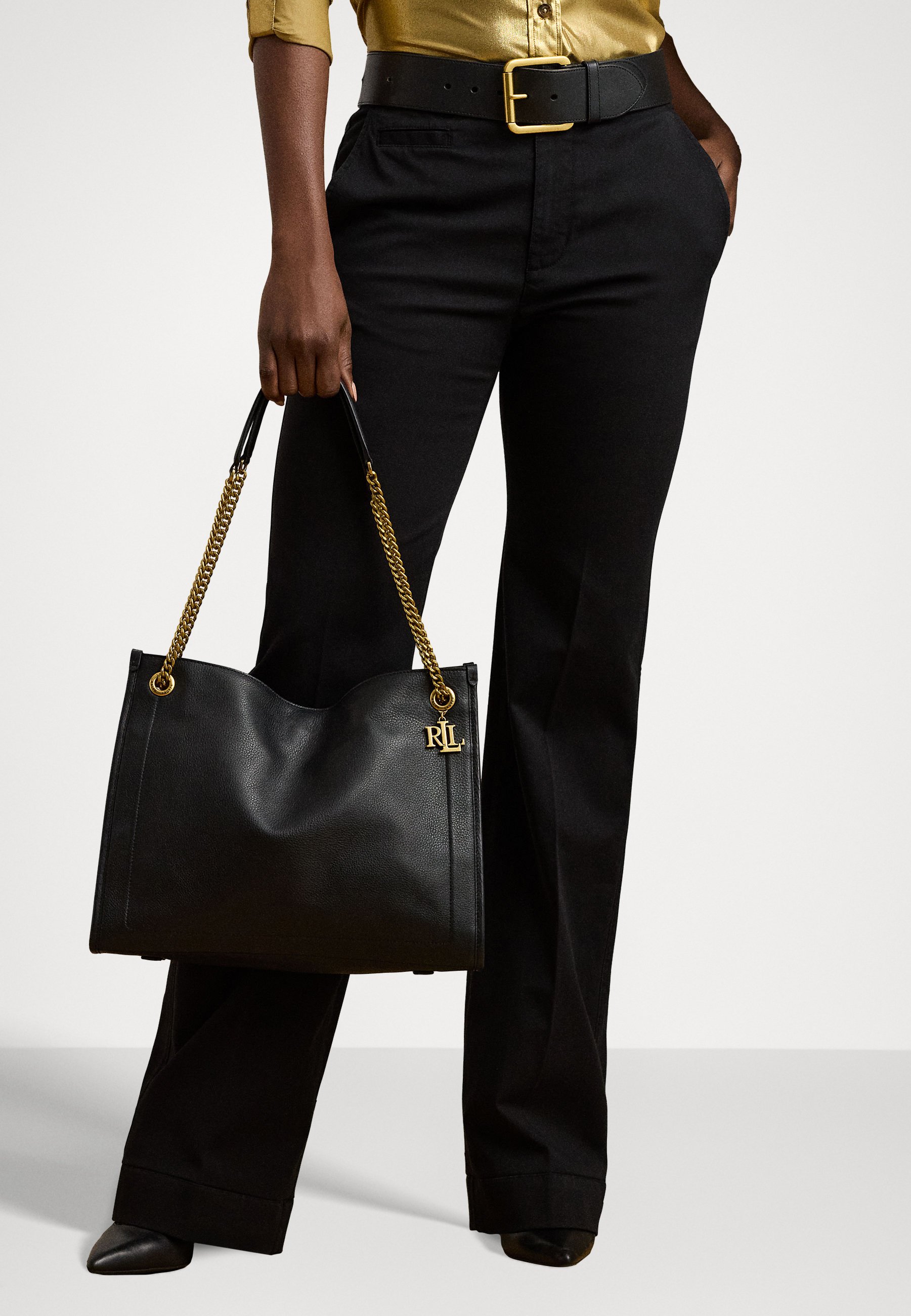 チェーンが魅力的【Ralph Lauren】ラージ Bradley トートバッグ ペブルド レザー ラージ Bradley トート バッグ | ラルフ